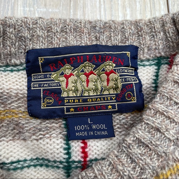 Wool Plaid Vintage Ralph Lauren Sweater | Size L - Picture 10 of 14